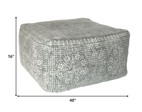 Light Gray Patterned Rectangle Pouf