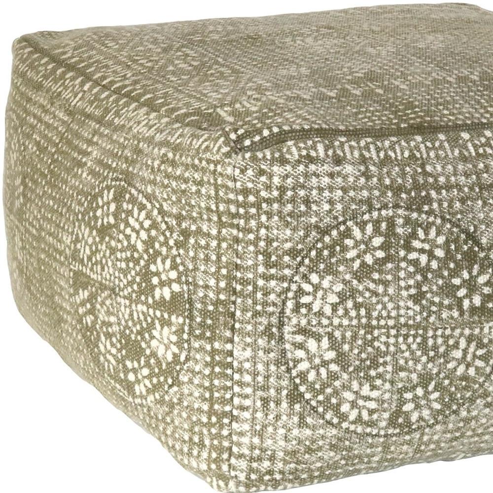 Olive Green Patterned Rectangle Pouf