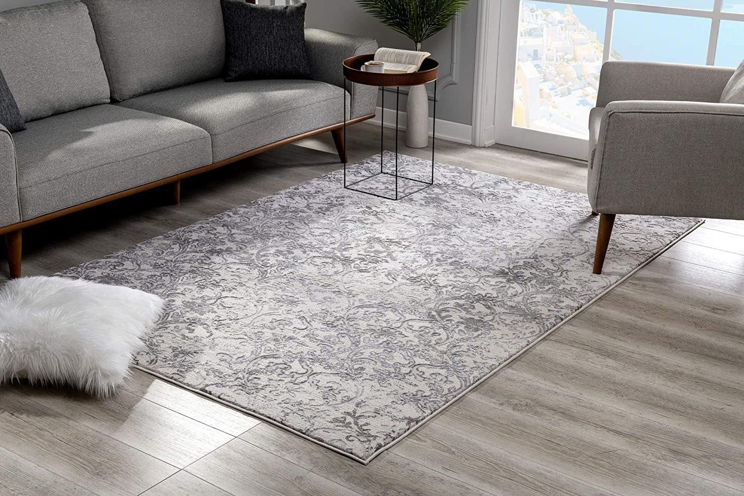 5’ x 8’ Cream and Gray Faded Filigree Area Rug Default Title