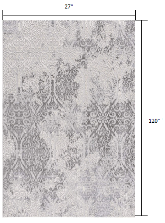 2’ x 10’ Cream and Gray Faded Filigree Runner Rug