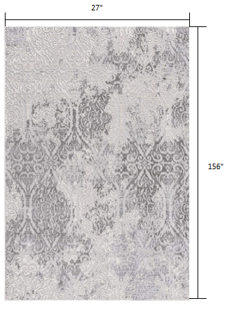 2’ x 13’ Cream and Gray Faded Filigree Runner Rug