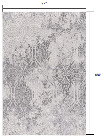 2’ x 15’ Cream and Gray Faded Filigree Runner Rug