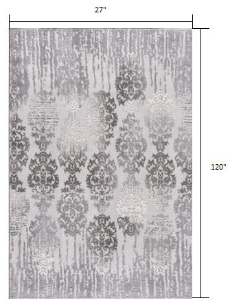 2’ x 10’ Gray Dripping Damask Runner Rug