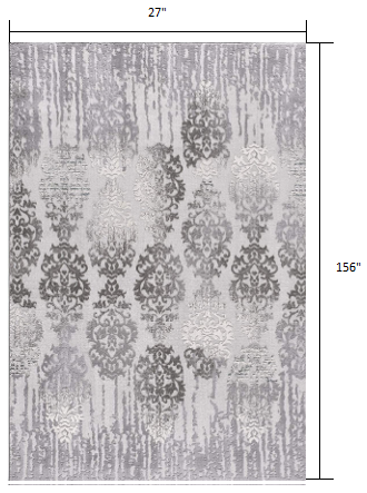 2’ x 13’ Gray Dripping Damask Runner Rug