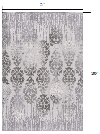 2’ x 15’ Gray Dripping Damask Runner Rug