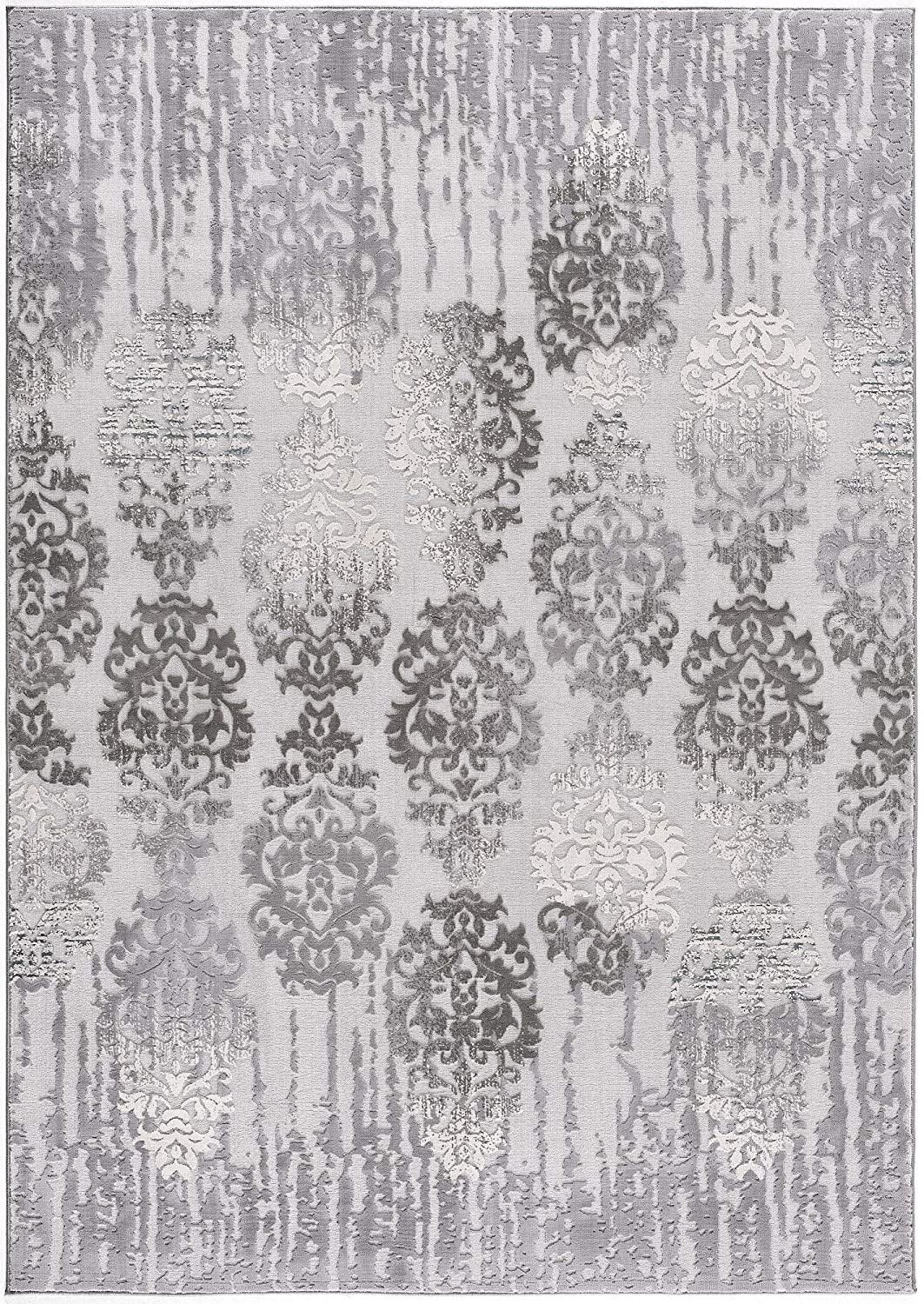 2’ x 8’ Gray Dripping Damask Runner Rug