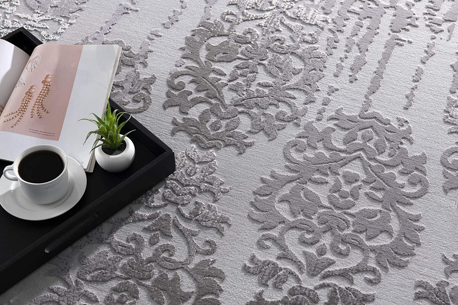 2’ x 8’ Gray Dripping Damask Runner Rug
