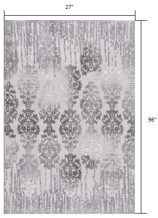2’ x 8’ Gray Dripping Damask Runner Rug