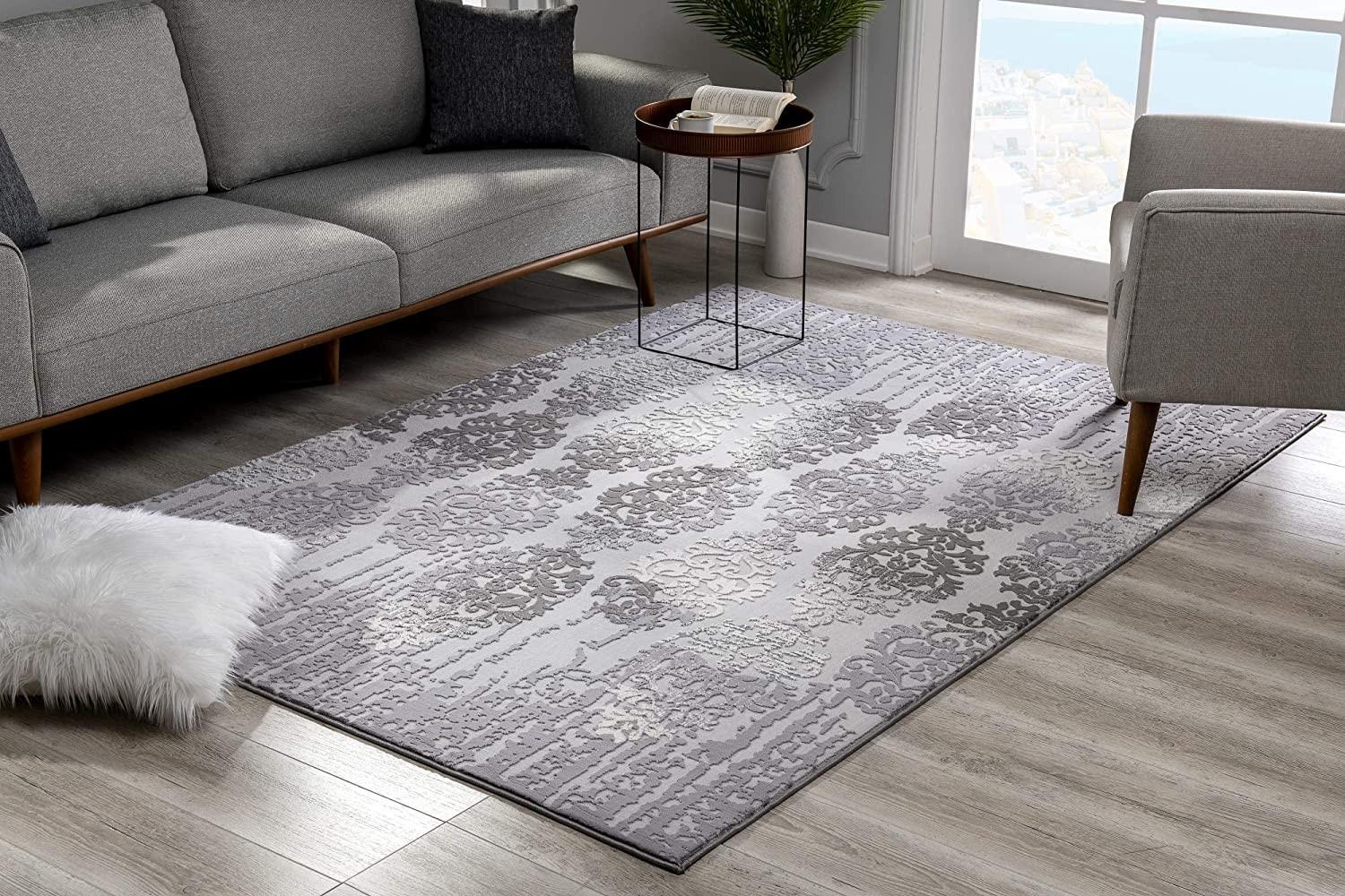 4’ x 6’ Gray Dripping Damask Area Rug Default Title