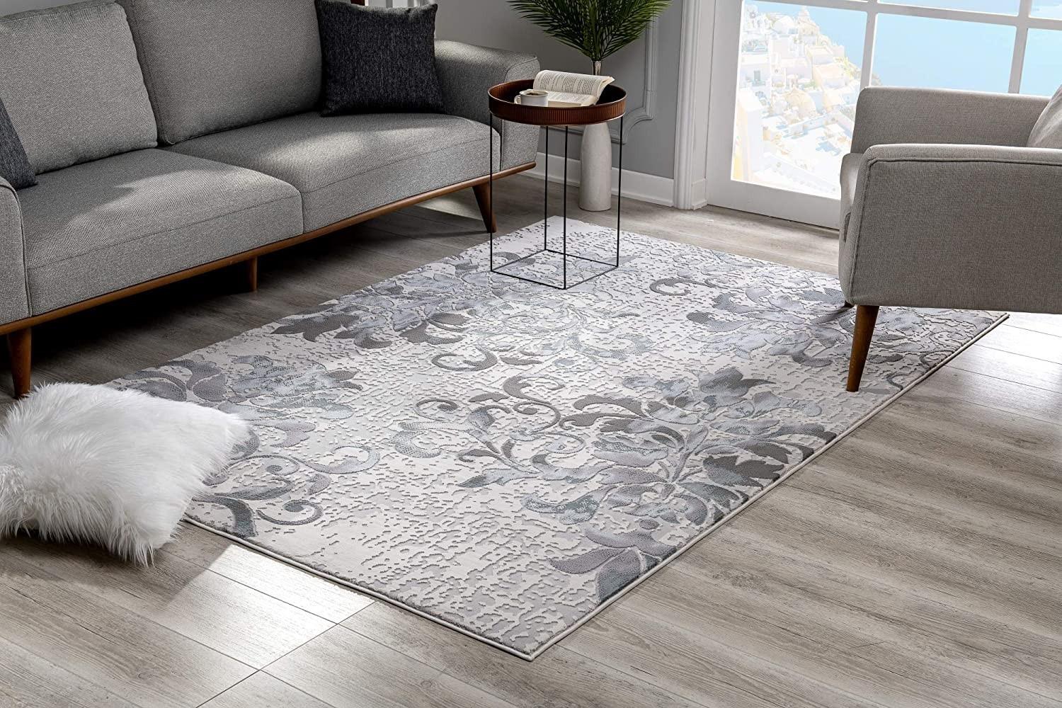 8’ x 11’ Blue and Gray Floral Filigree Area Rug Default Title