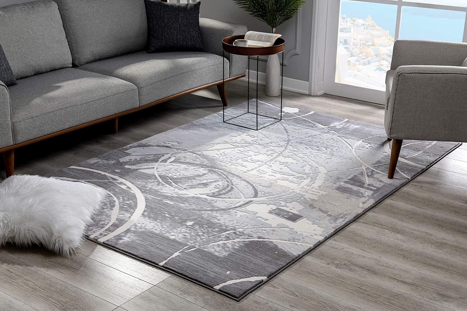 7’ x 10’ Gray Abstract Splatter Area Rug Default Title