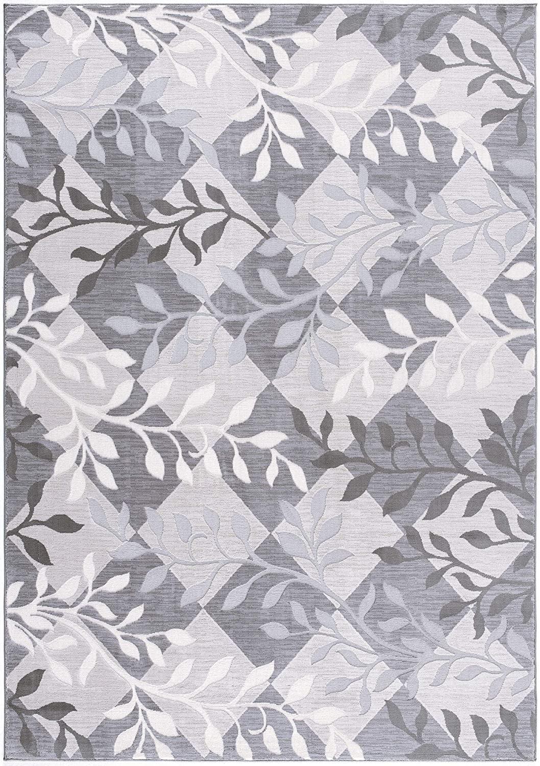 7’ x 10’ Gray Diamond and Vines Area Rug
