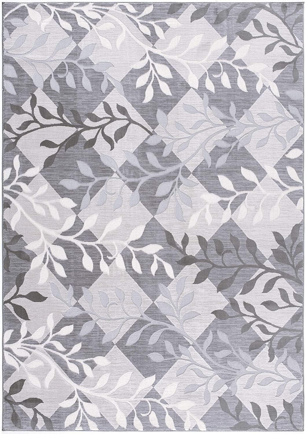 8’ x 11’ Gray Diamond and Vines Area Rug