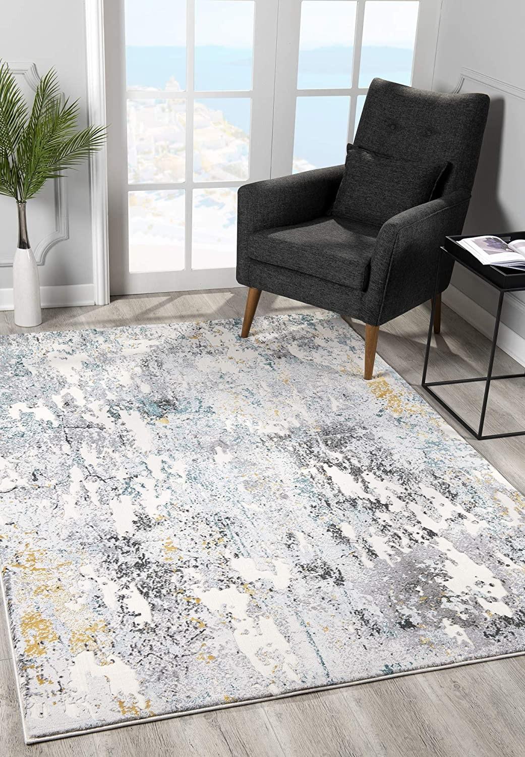 5’ x 8’ Gray Distressed Modern Abstract Area Rug