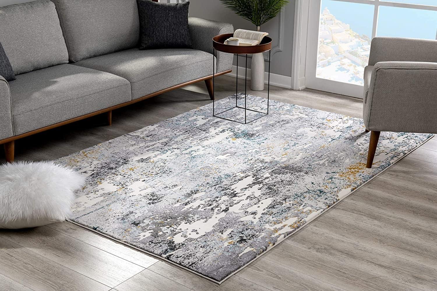 8’ x 11’ Gray Distressed Modern Abstract Area Rug