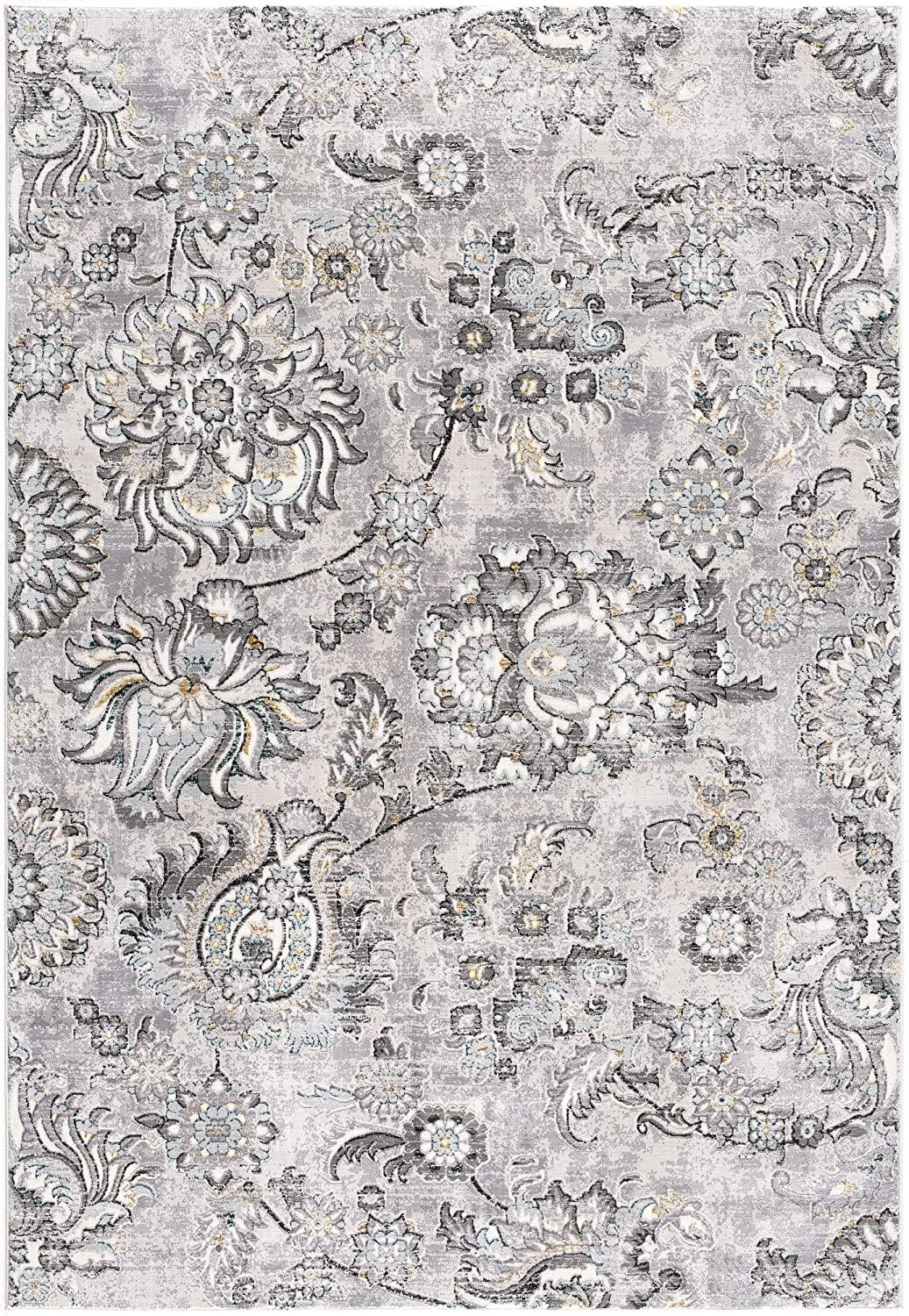 8’ x 11’ Gray Modern Jacobean Floral Area Rug