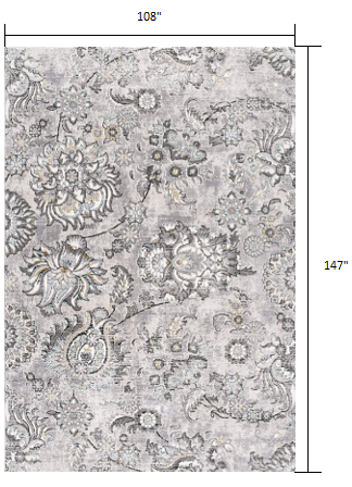 9’ x 12’ Gray Modern Jacobean Floral Area Rug