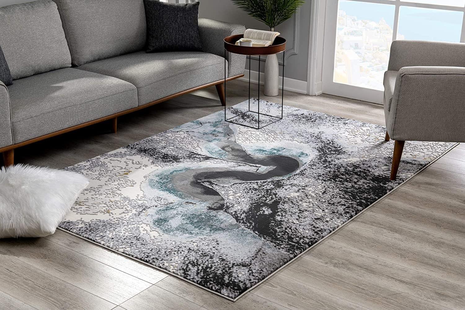 7’ x 10’ Black and Gray Abstract Whirlpool Area Rug Default Title