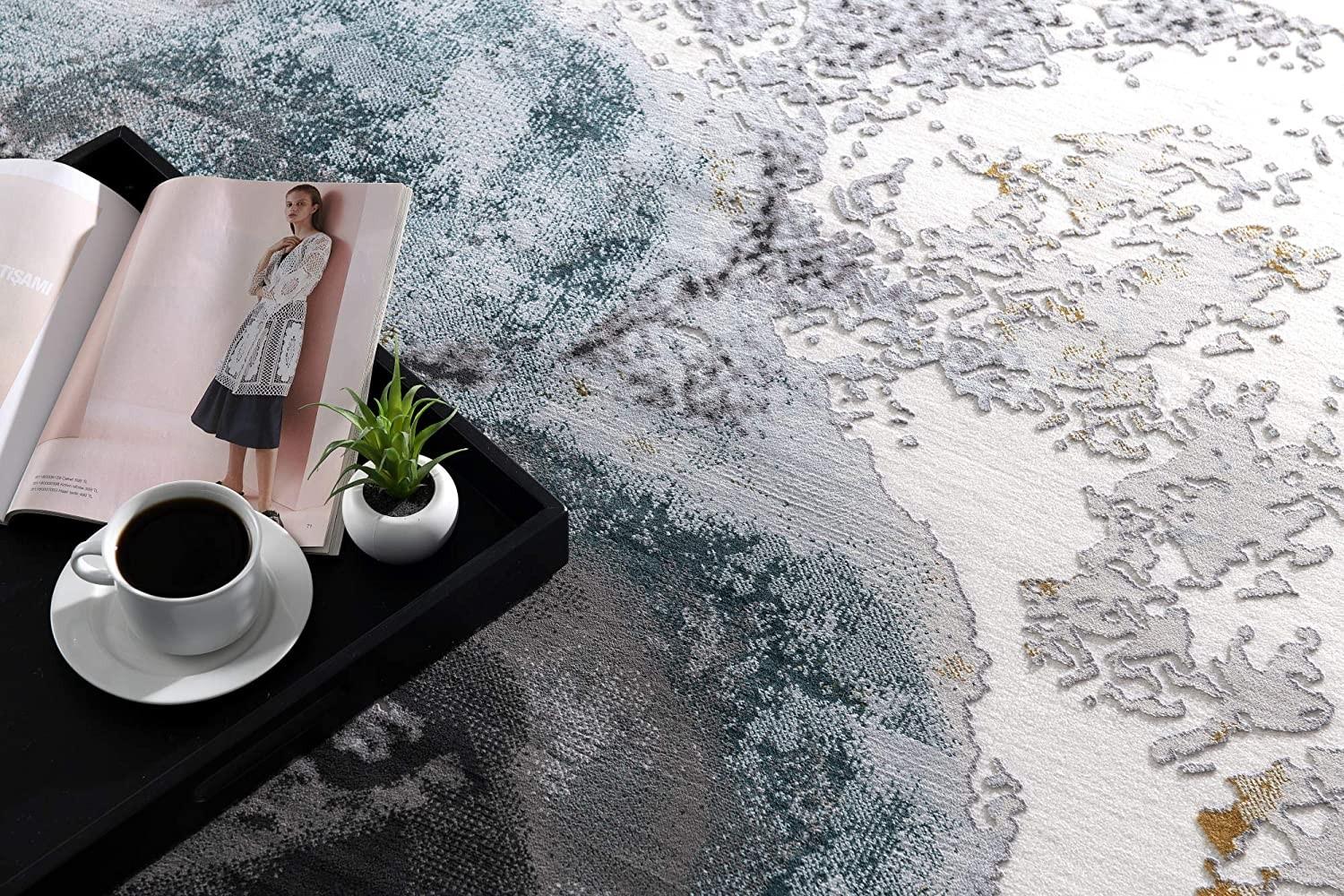 7’ x 10’ Black and Gray Abstract Whirlpool Area Rug