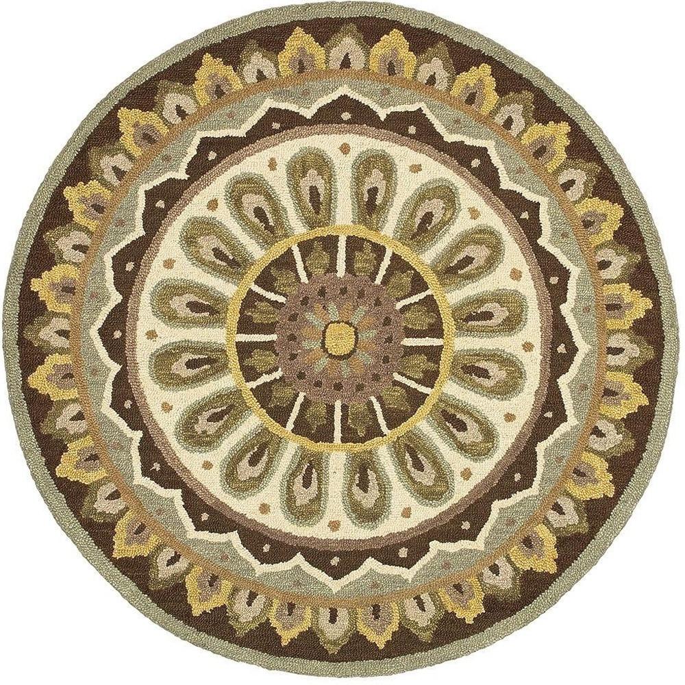 6’ Round Brown Medallion Area Rug