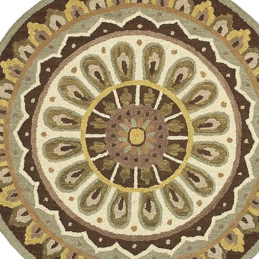 6’ Round Brown Medallion Area Rug