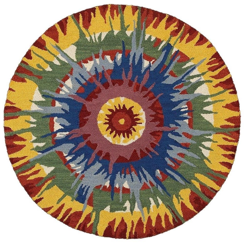 6’ Round Multicolored Burst Area Rug