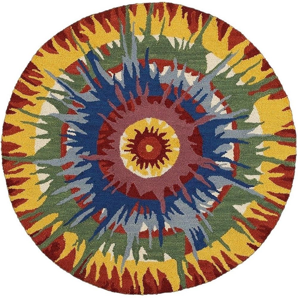 6’ Round Multicolored Burst Area Rug