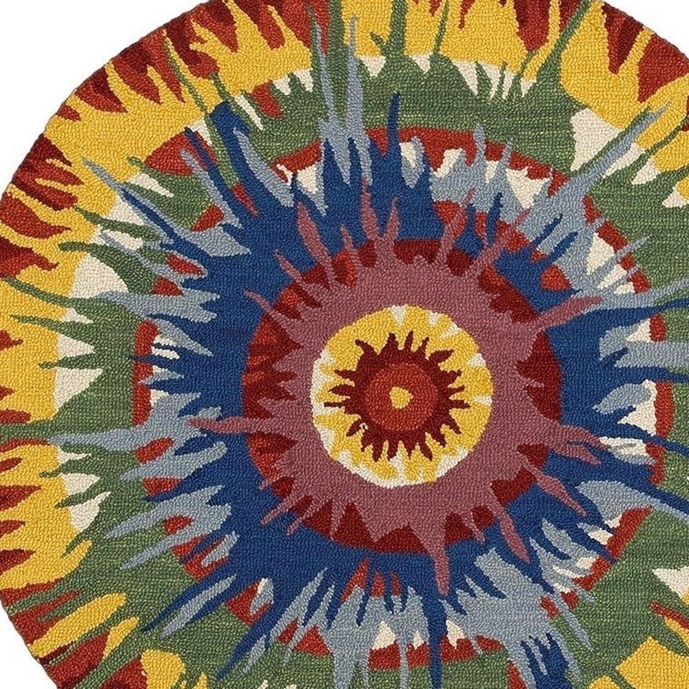 6’ Round Multicolored Burst Area Rug