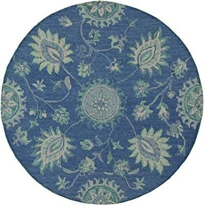 6’ Round Navy and Green Floral Vines Area Rug