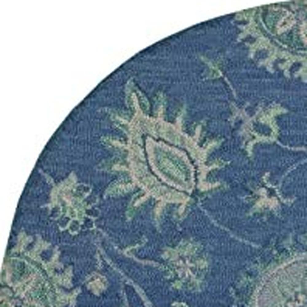 6’ Round Navy and Green Floral Vines Area Rug