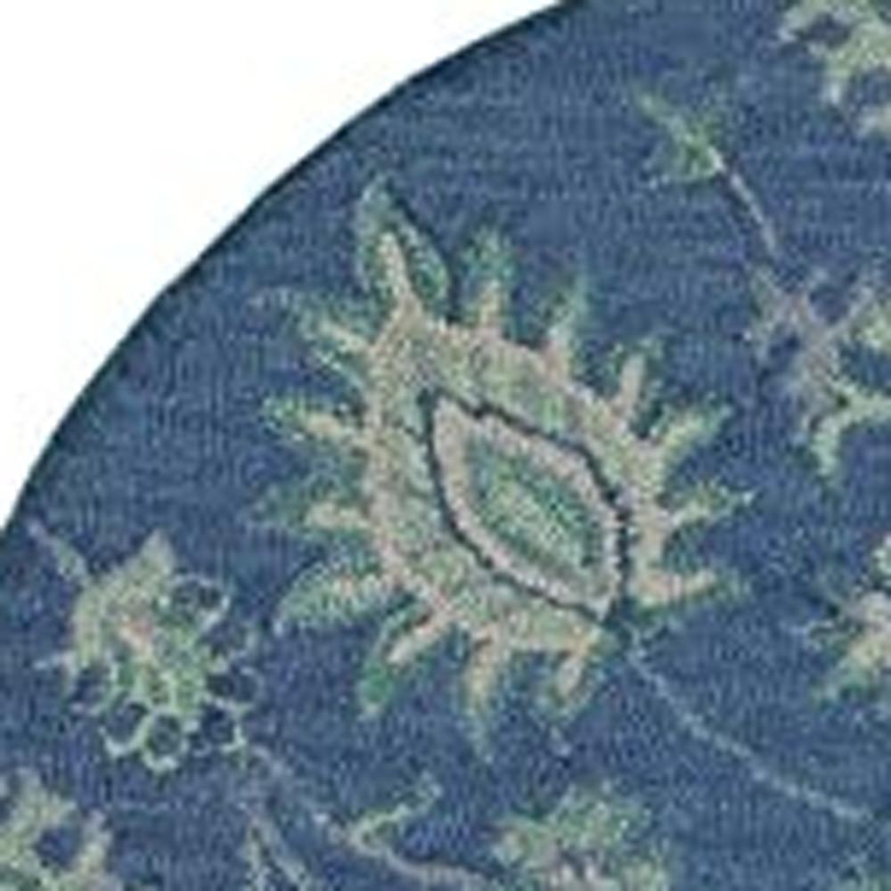 6’ Round Navy and Green Floral Vines Area Rug
