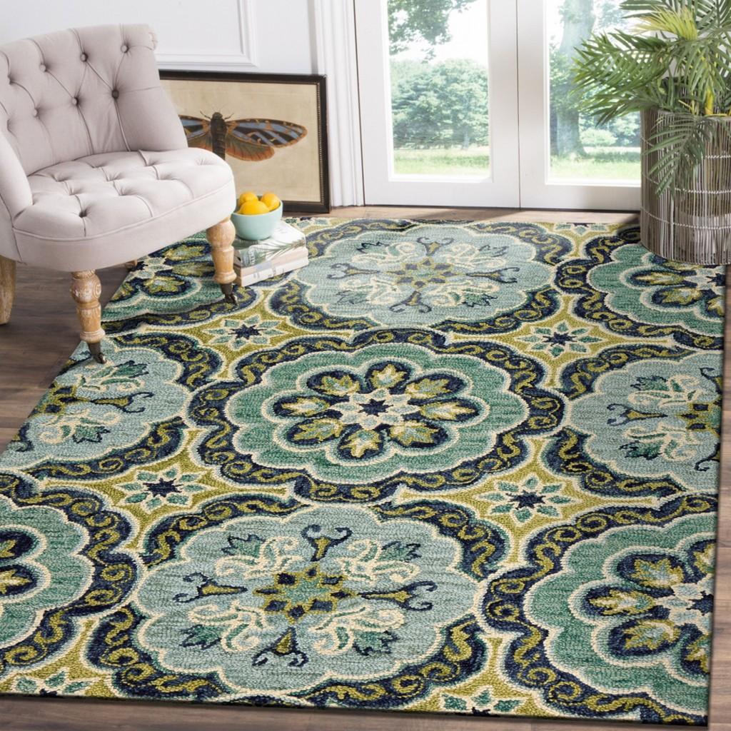 8’ x 10' Green Floral Artwork Area Rug