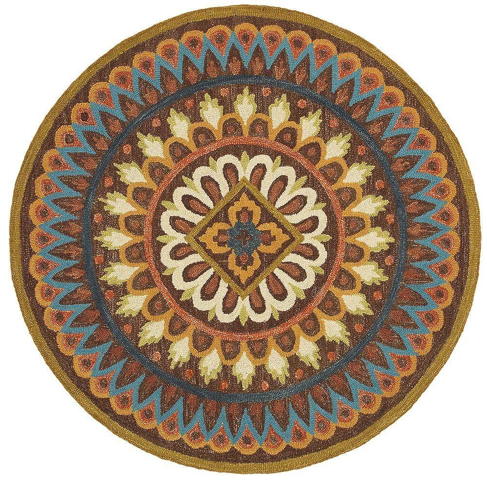 6’ Round Brown Bohemian Mandala Area Rug Default Title
