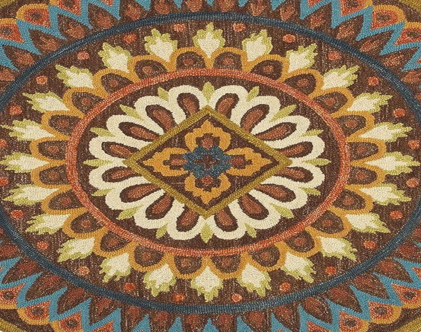 6’ Round Brown Bohemian Mandala Area Rug