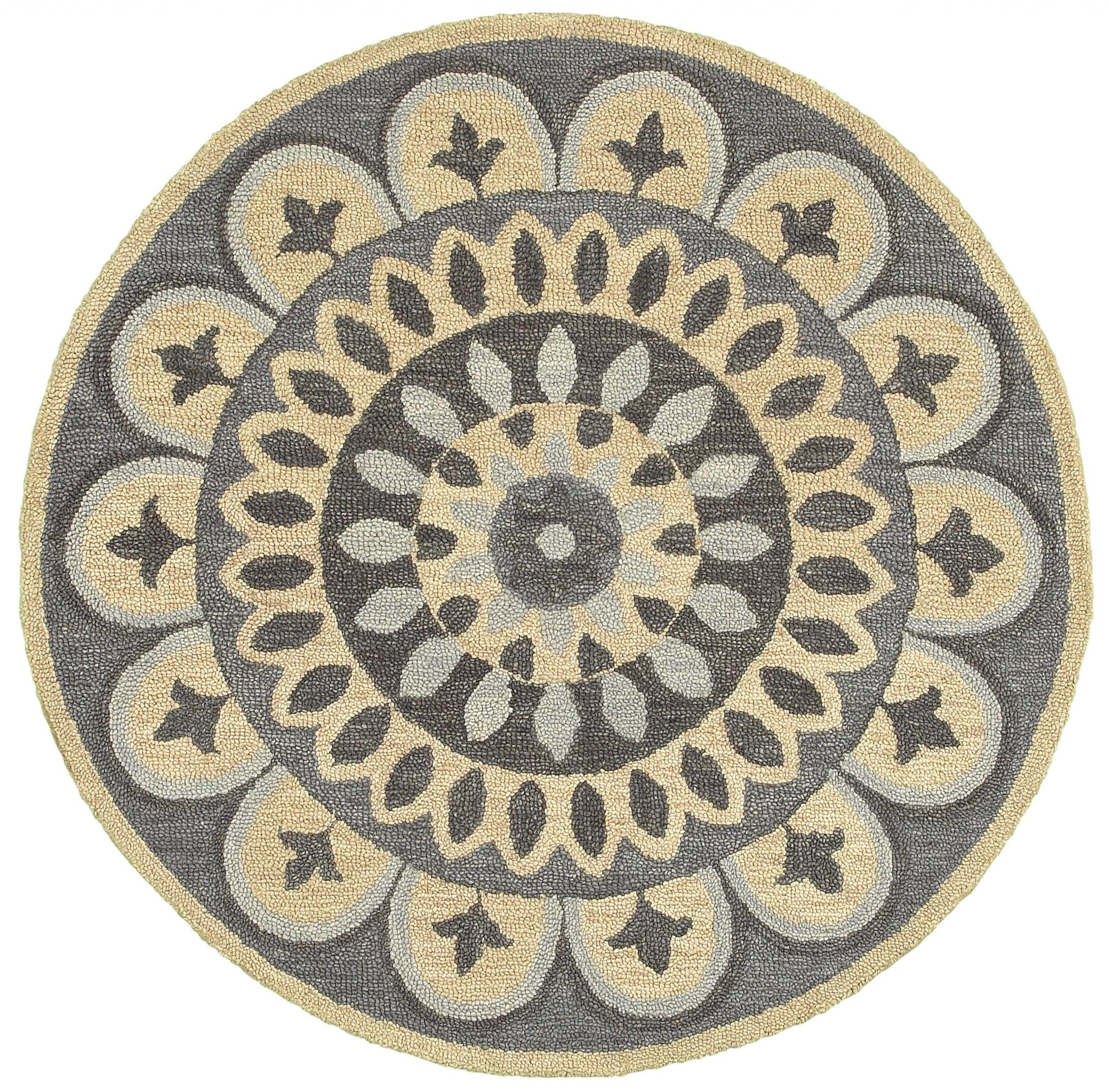 6’ Round Gray Floral Bloom Area Rug Default Title
