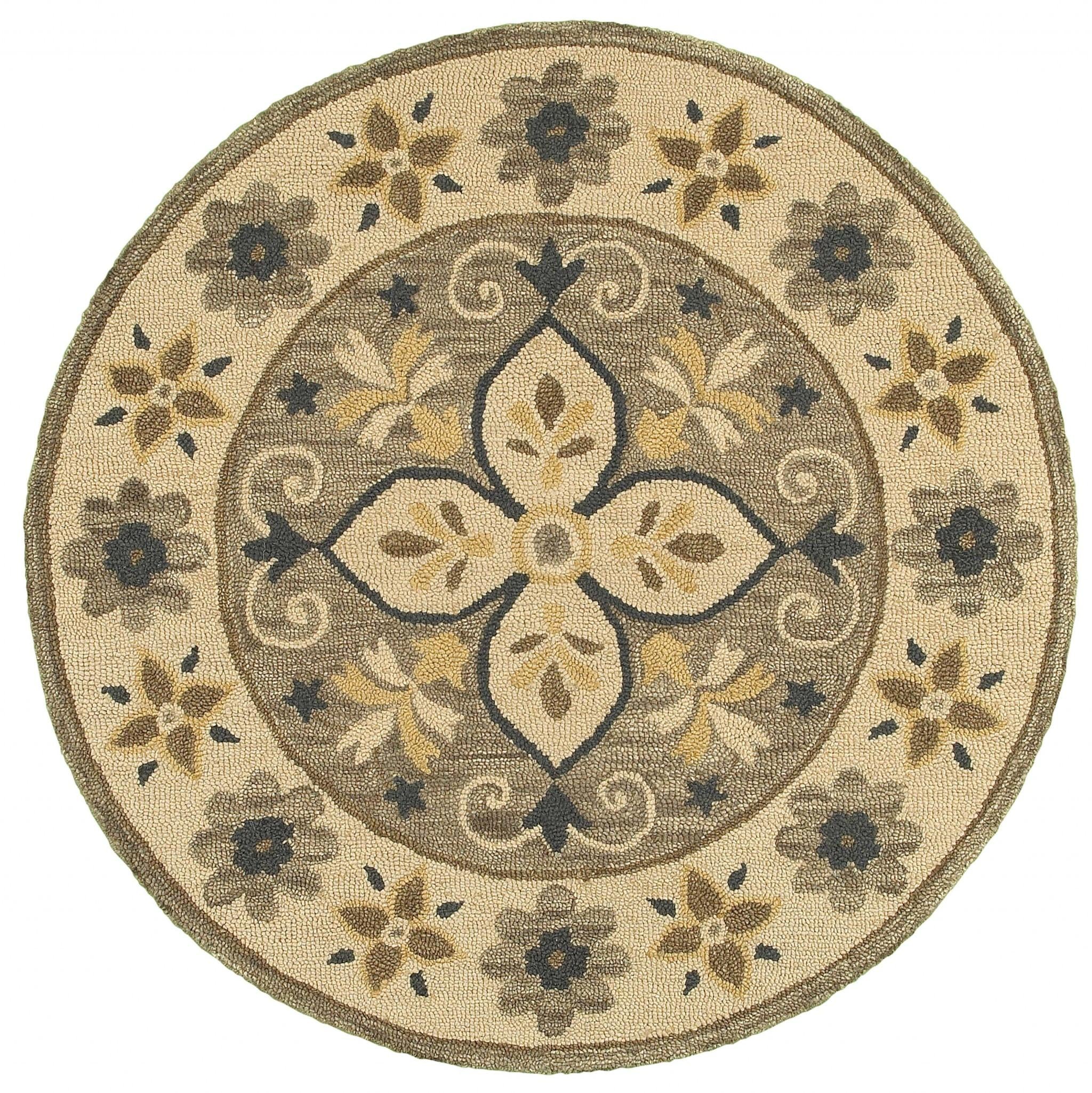 6’ Round Taupe Traditional Medallion Area Rug Default Title