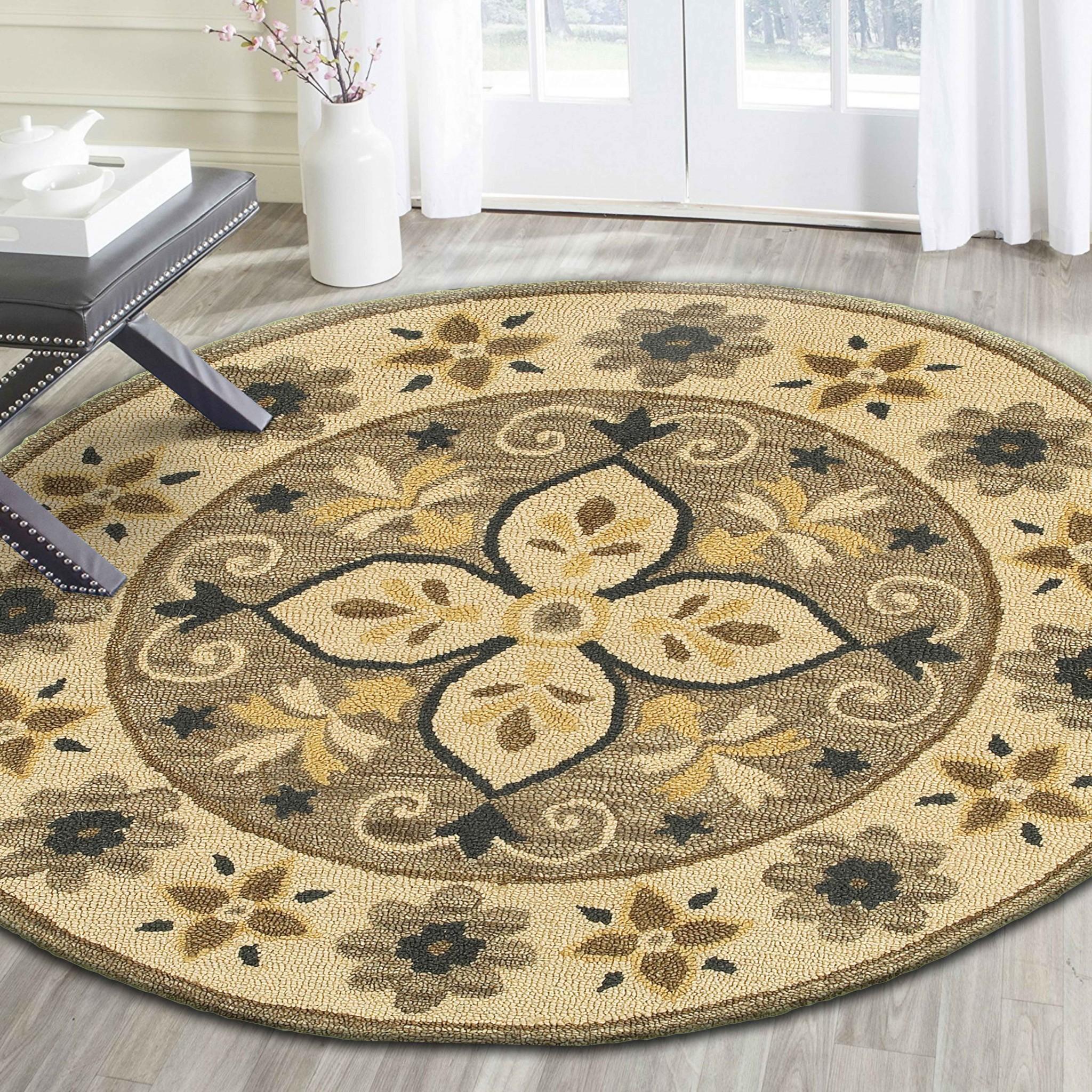 6’ Round Taupe Traditional Medallion Area Rug
