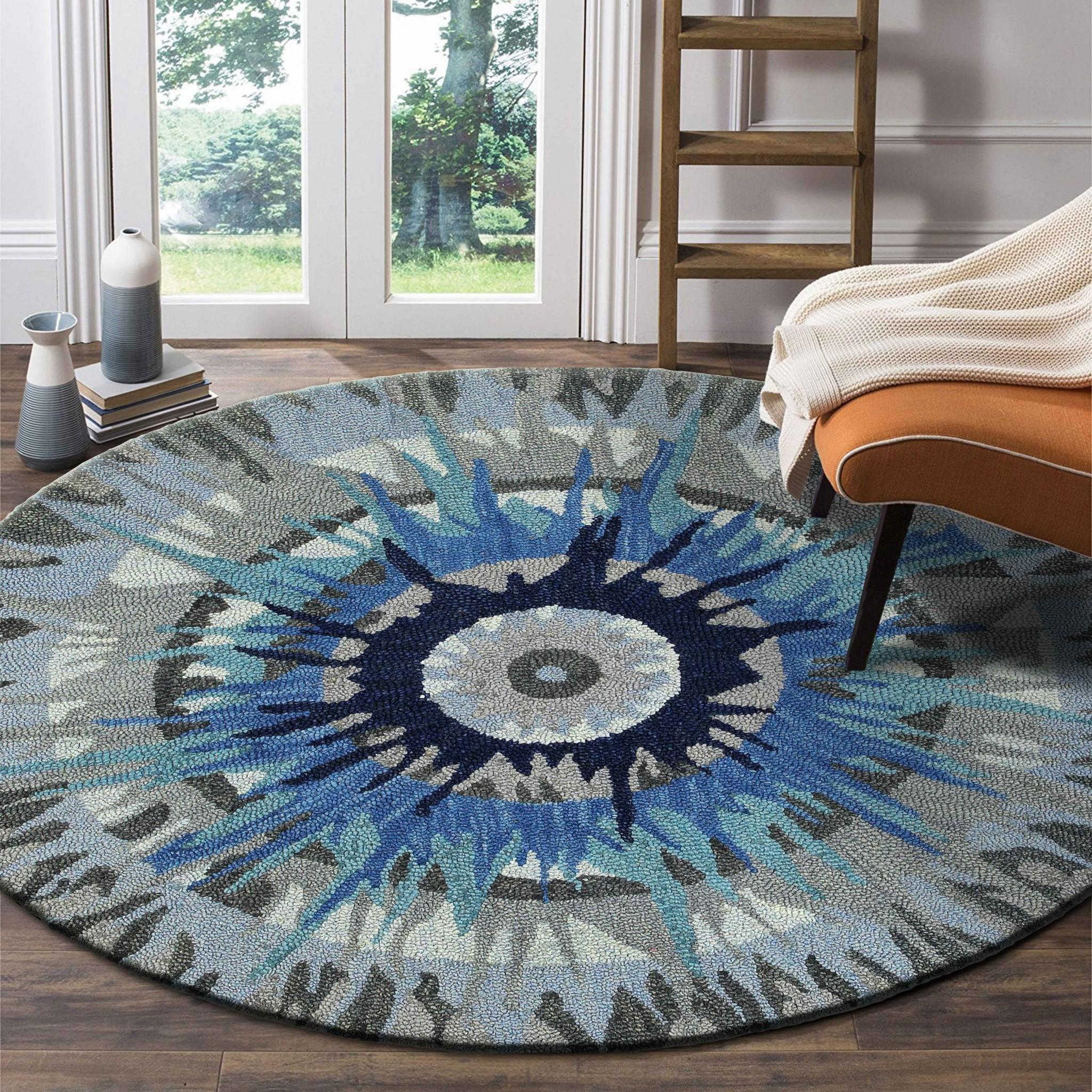 4’ Round Blue Colorburst Area Rug