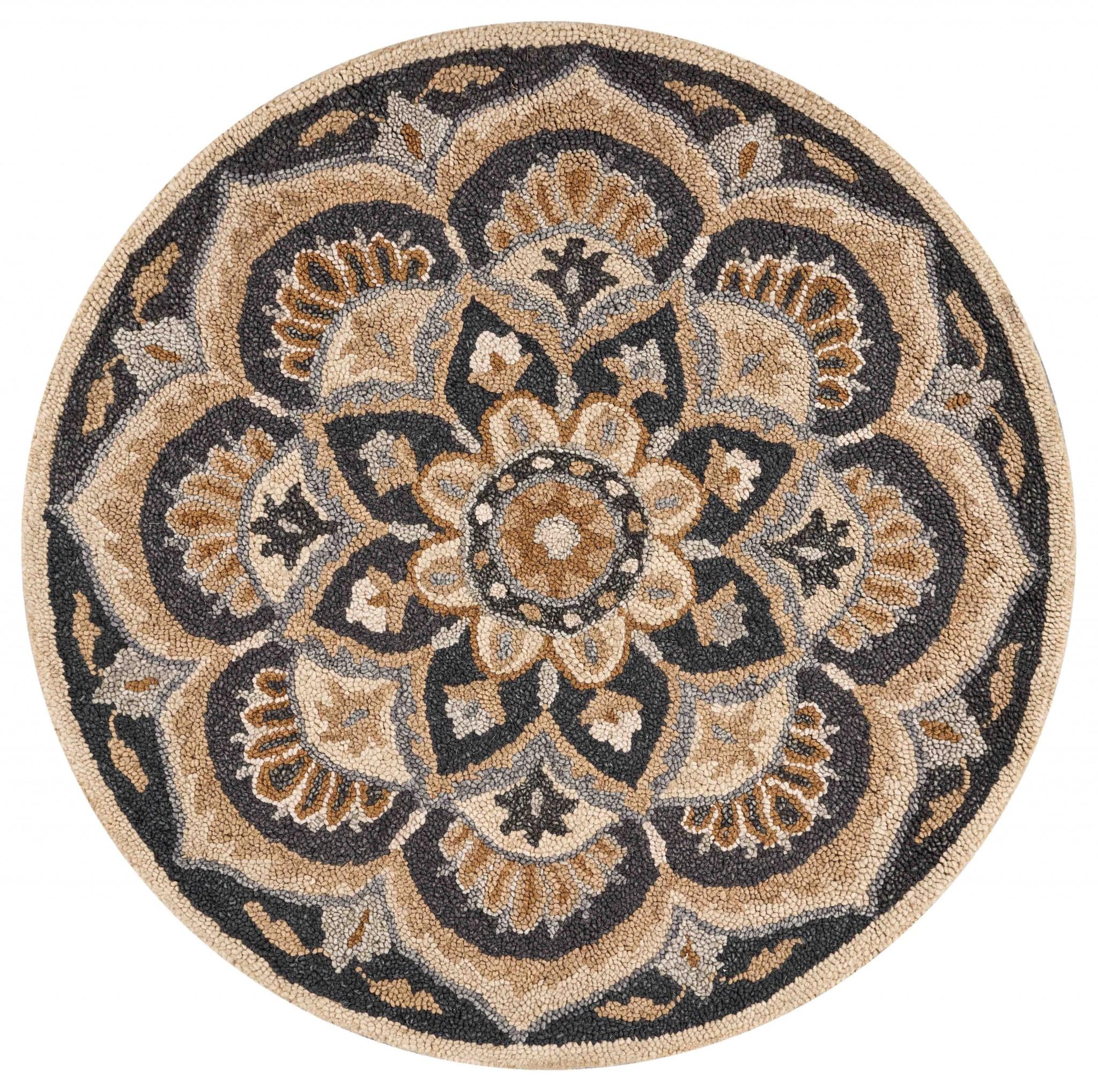 4’ Round Black Flower Blossom Area Rug Default Title