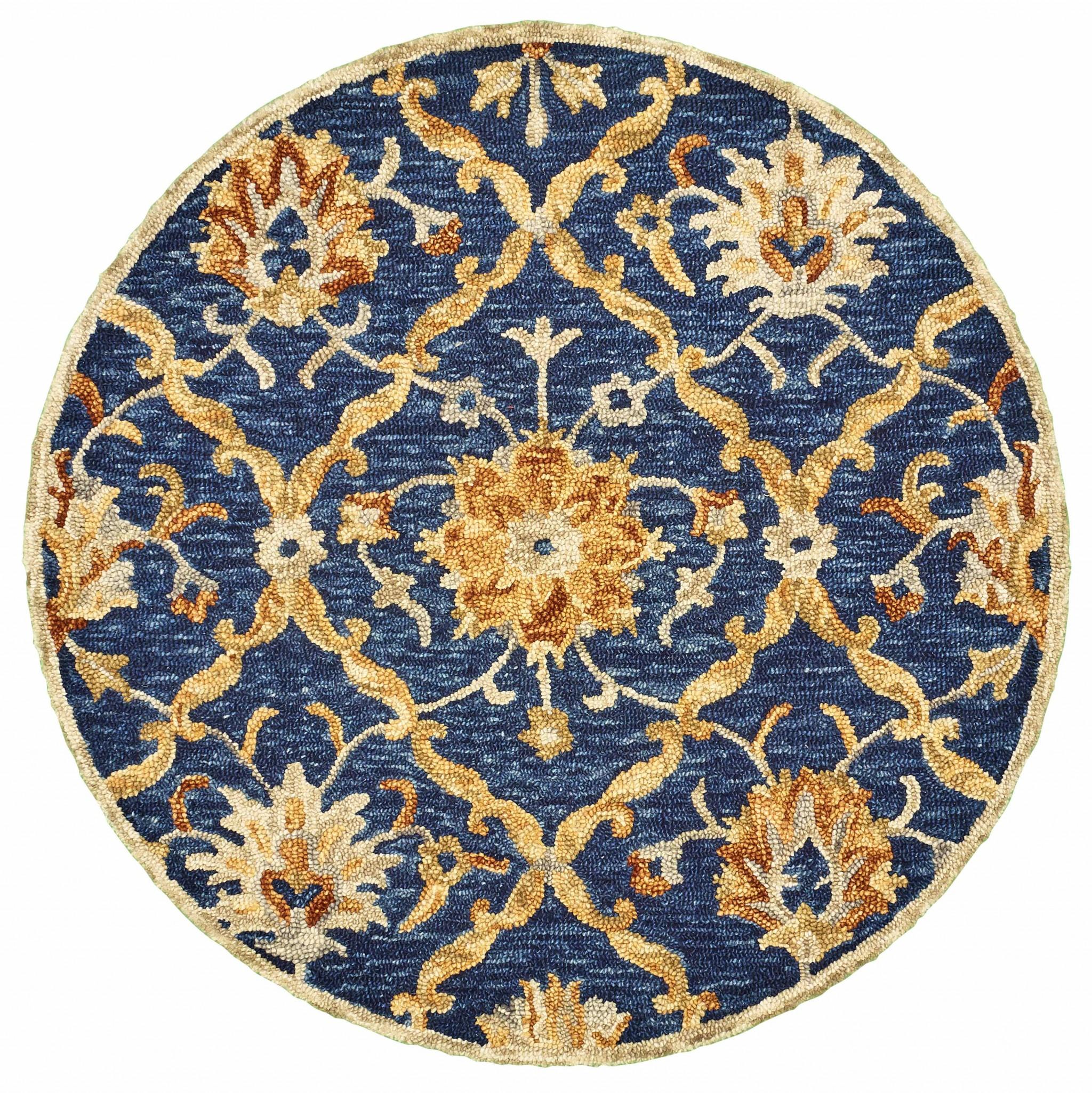 4’ Round Navy and Gold Ornate Lattice Area Rug Default Title
