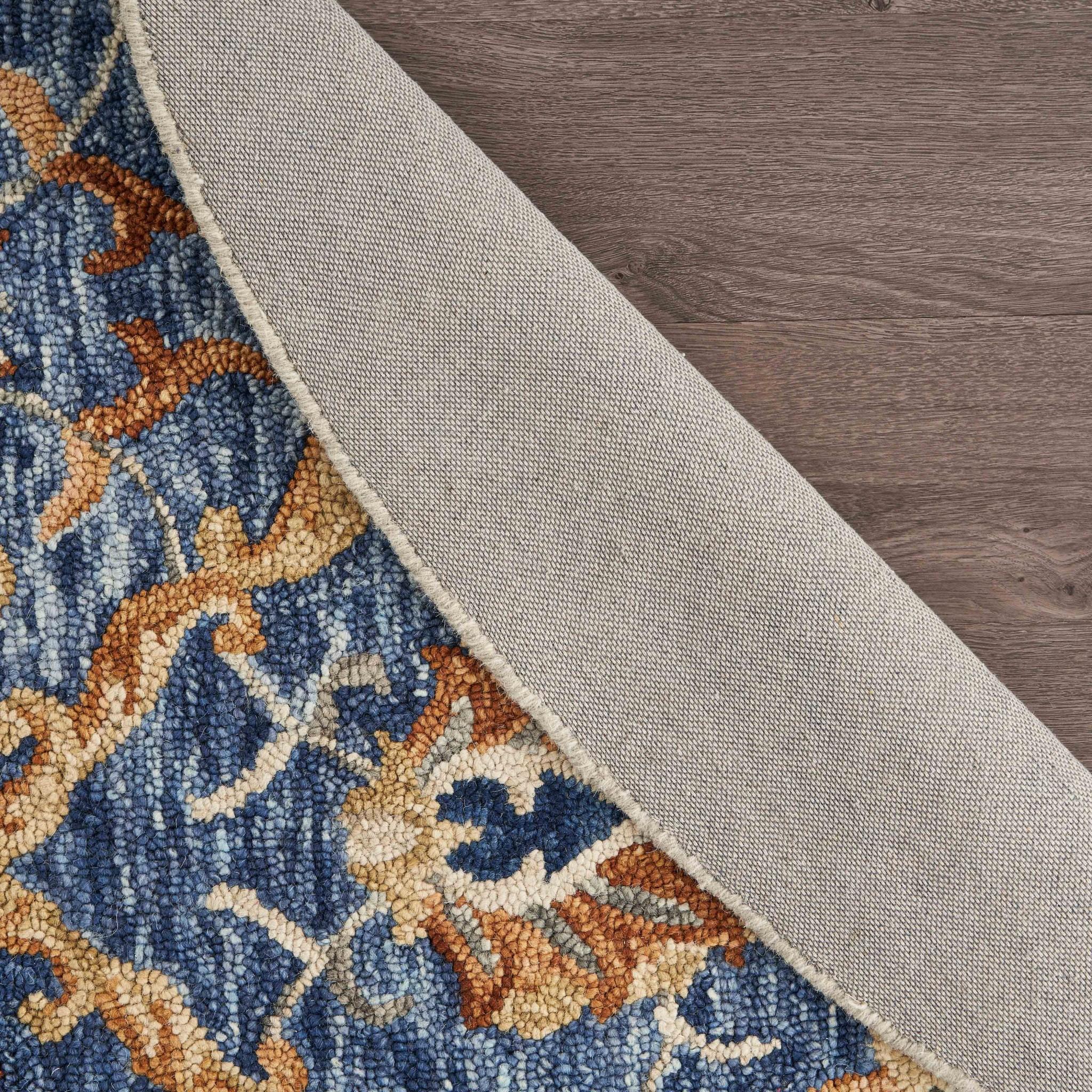 4’ Round Navy and Gold Ornate Lattice Area Rug