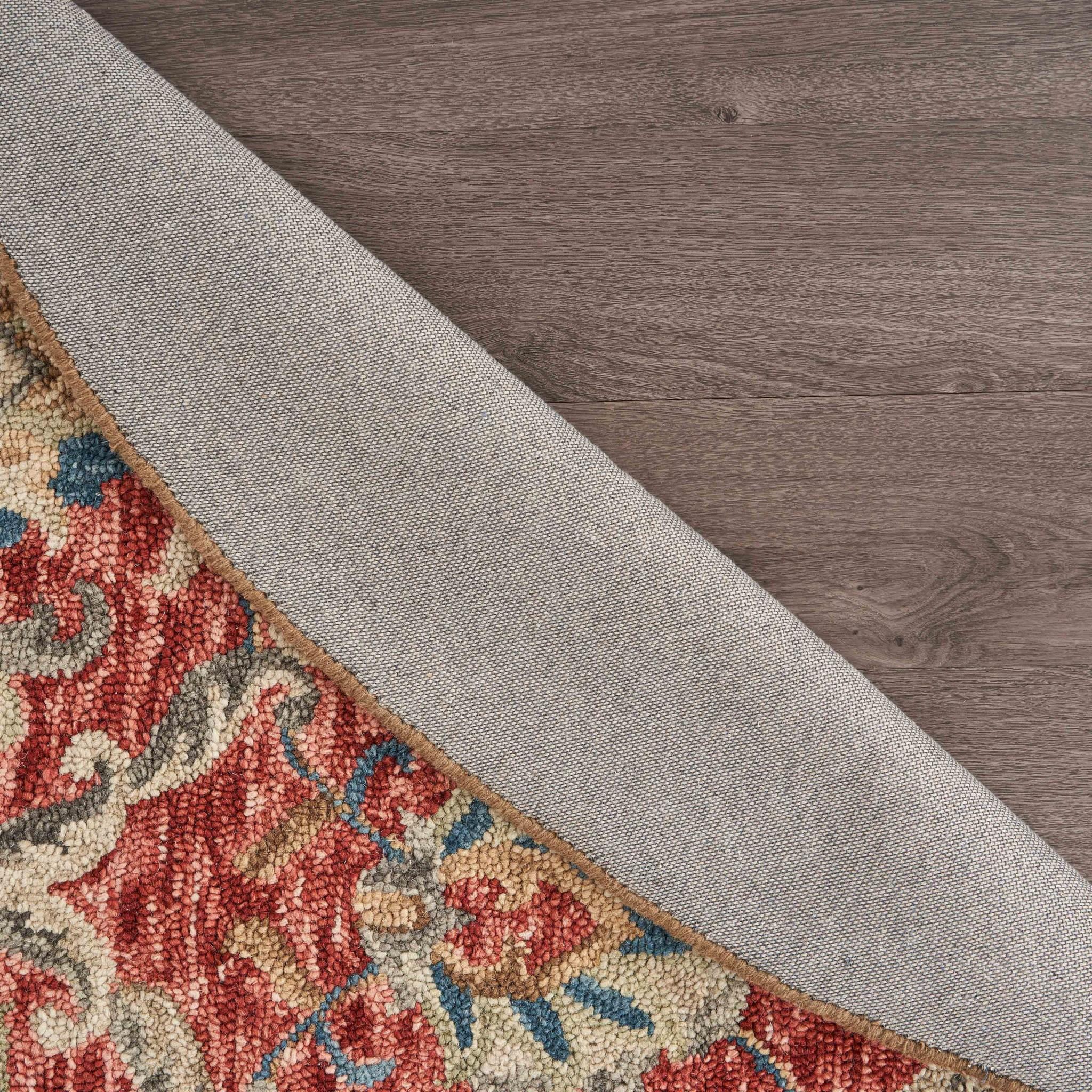 6’ Round Red and Beige Ornate Lattice Area Rug