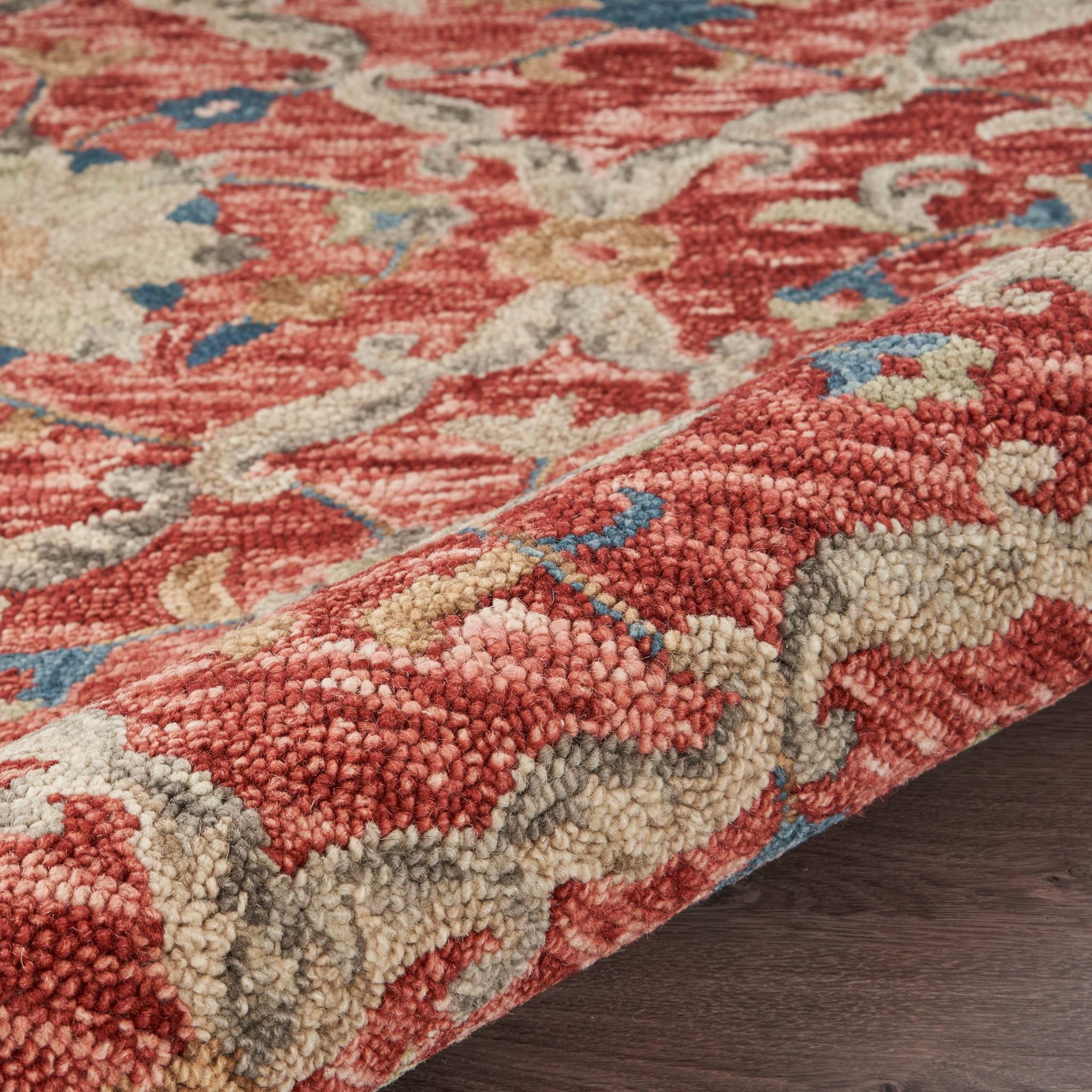 6’ Round Red and Beige Ornate Lattice Area Rug