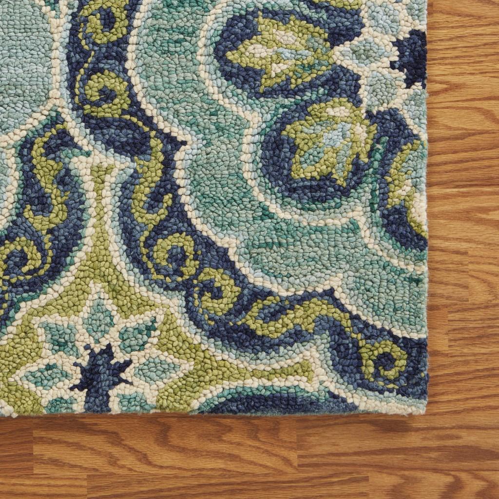 6’ Round Green Floral Artwork Area Rug