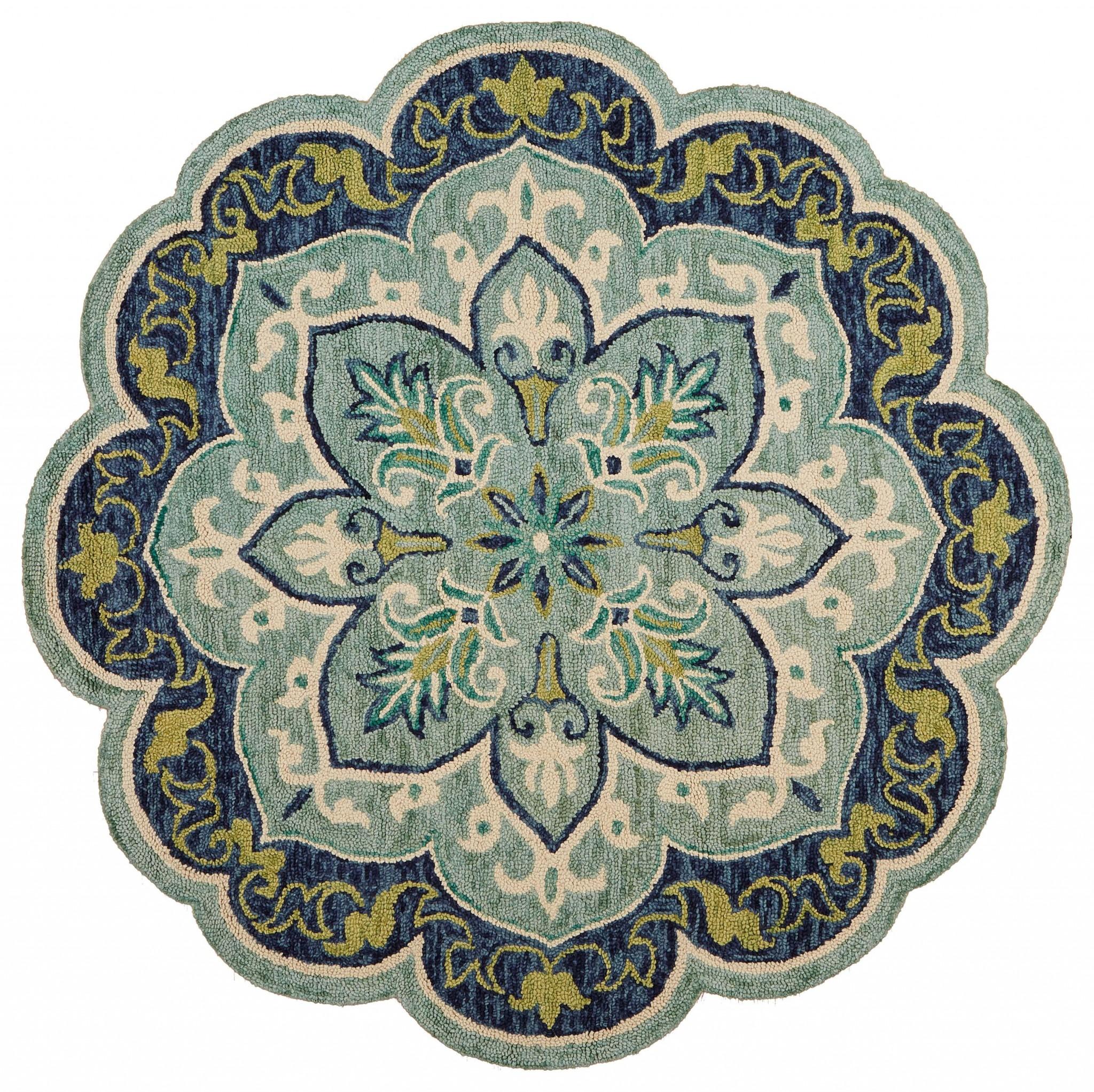 6’ Round Blue Ornate Medallion Area Rug Default Title