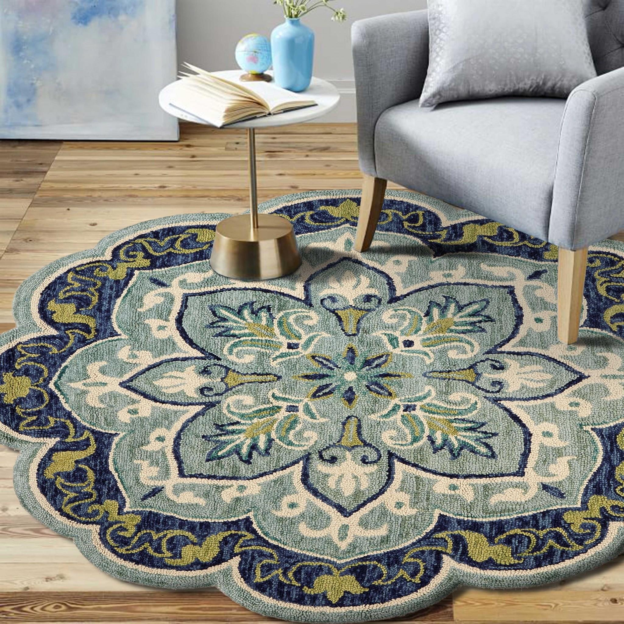 6’ Round Blue Ornate Medallion Area Rug