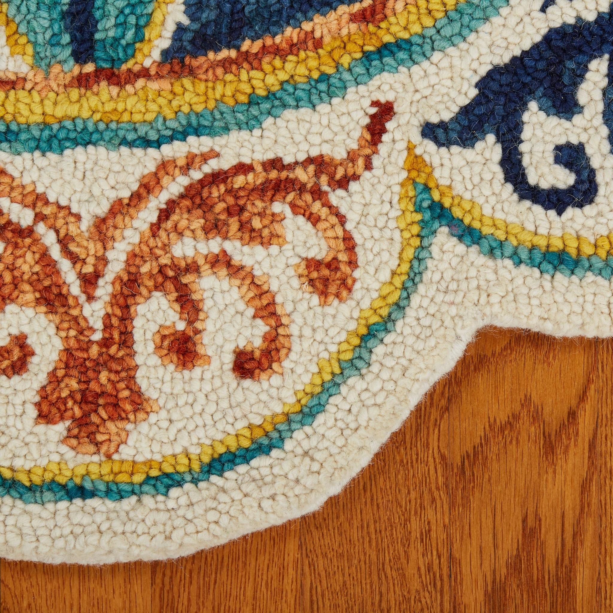 6’ Round Ivory and Navy Decorative Area Rug