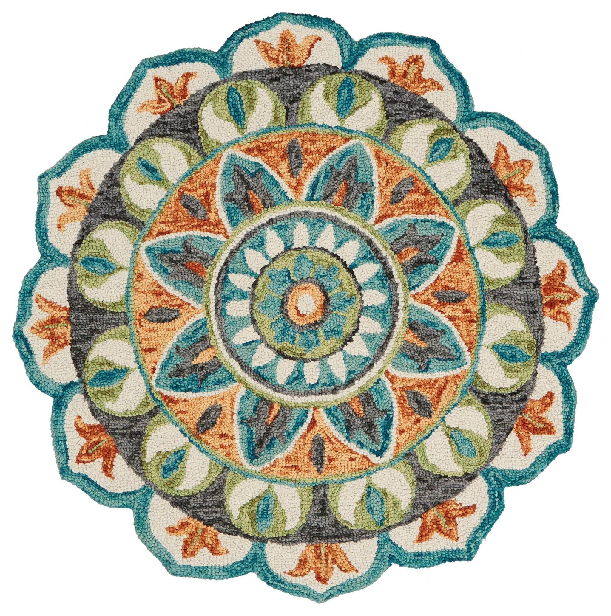 4’ Round Blue and Orange Medallion Area Rug Default Title