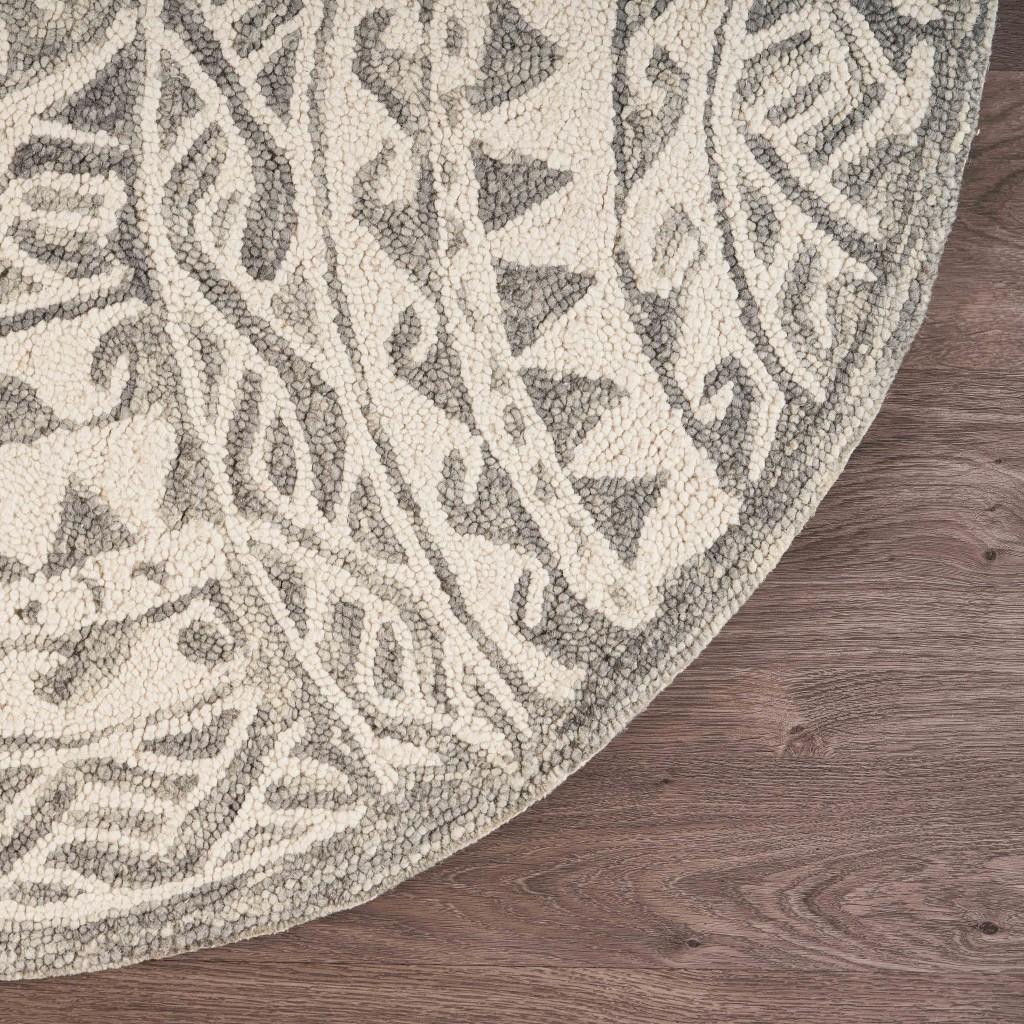6’ Round Gray Decorative Waves Area Rug
