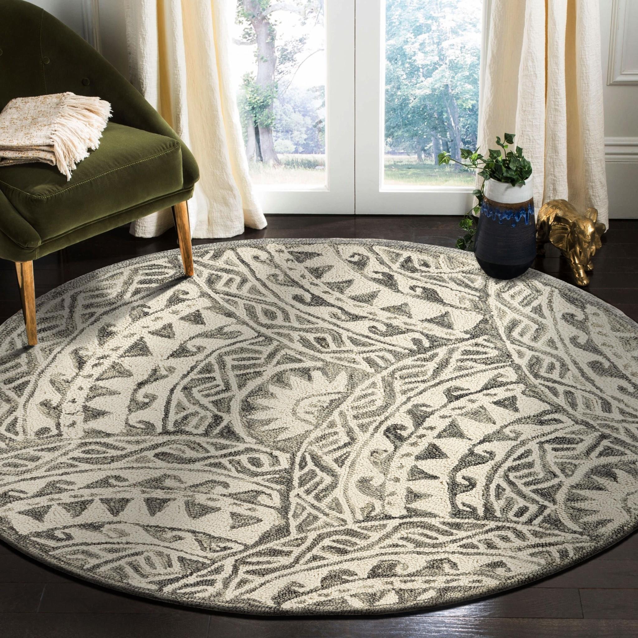6’ Round Gray Decorative Waves Area Rug